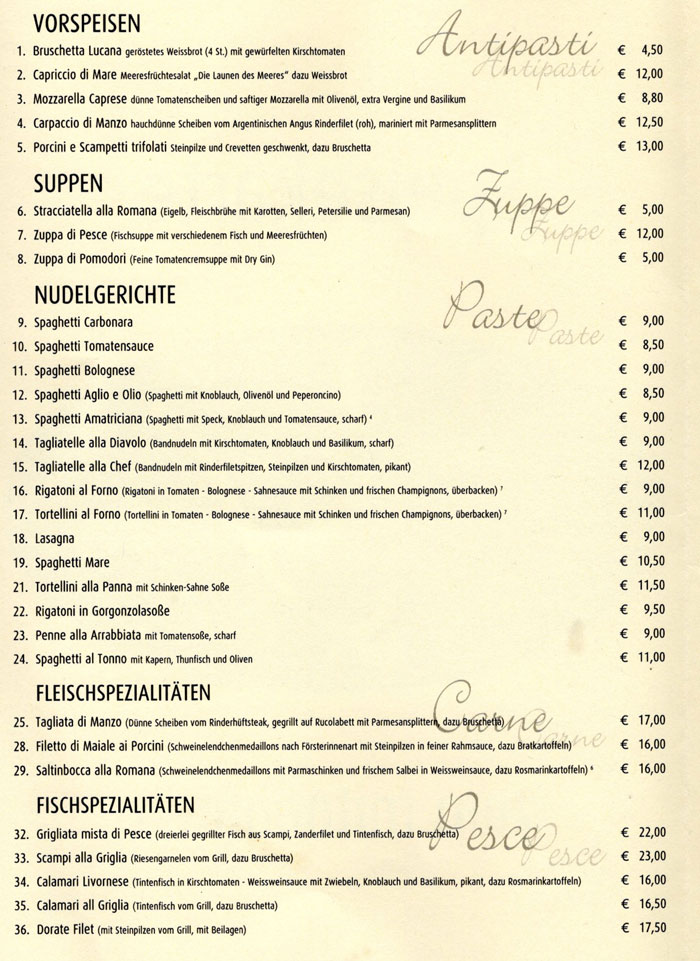 Speisen Piccola Italia